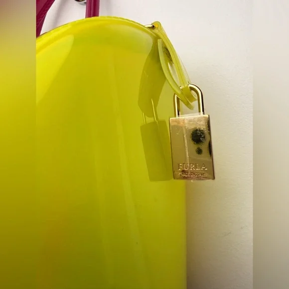 Furla Candy Bag Neon Multicolor Jelly Satchel Rubber Rare Padlock Italy - Picture 5 of 14
